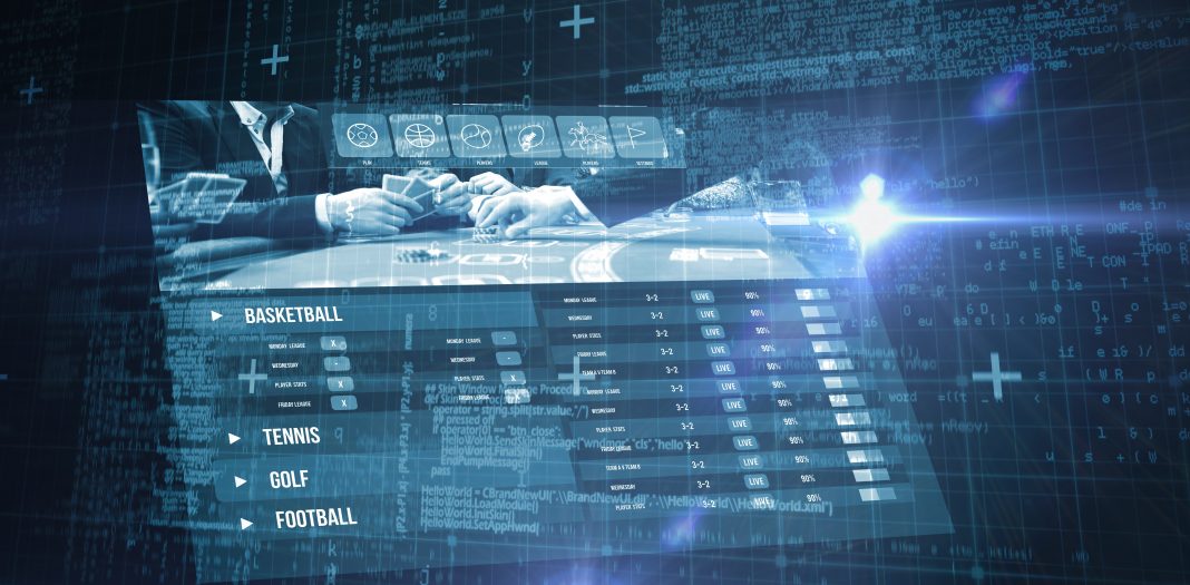 Composite image of blue matrix and codes